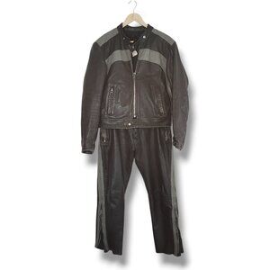 Vintage 70s Bristol Golden Crown Motorcycle Set Jacket And Pants Black Size S